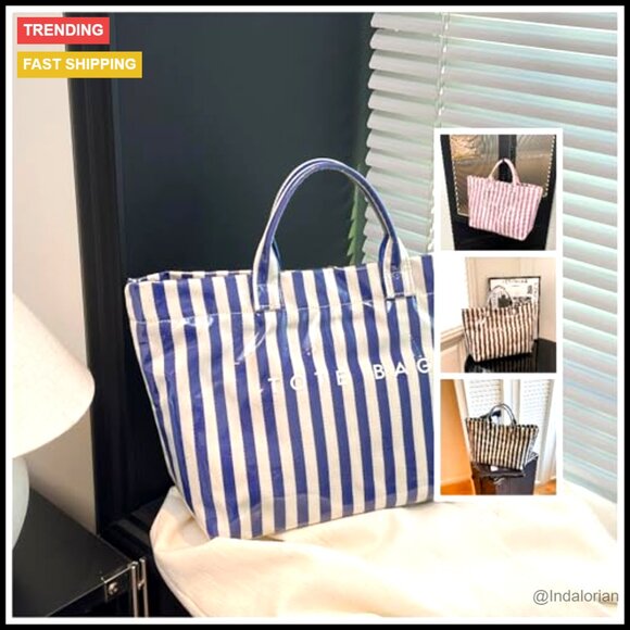 Clear PVC Tote Bag Waterproof Large Tote Beach Work Bag Trendy Striped - Picture 7 of 7